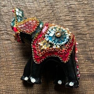 Vintage Decorative Elephant Figurine Colorful Beaded Trunk Up Position India